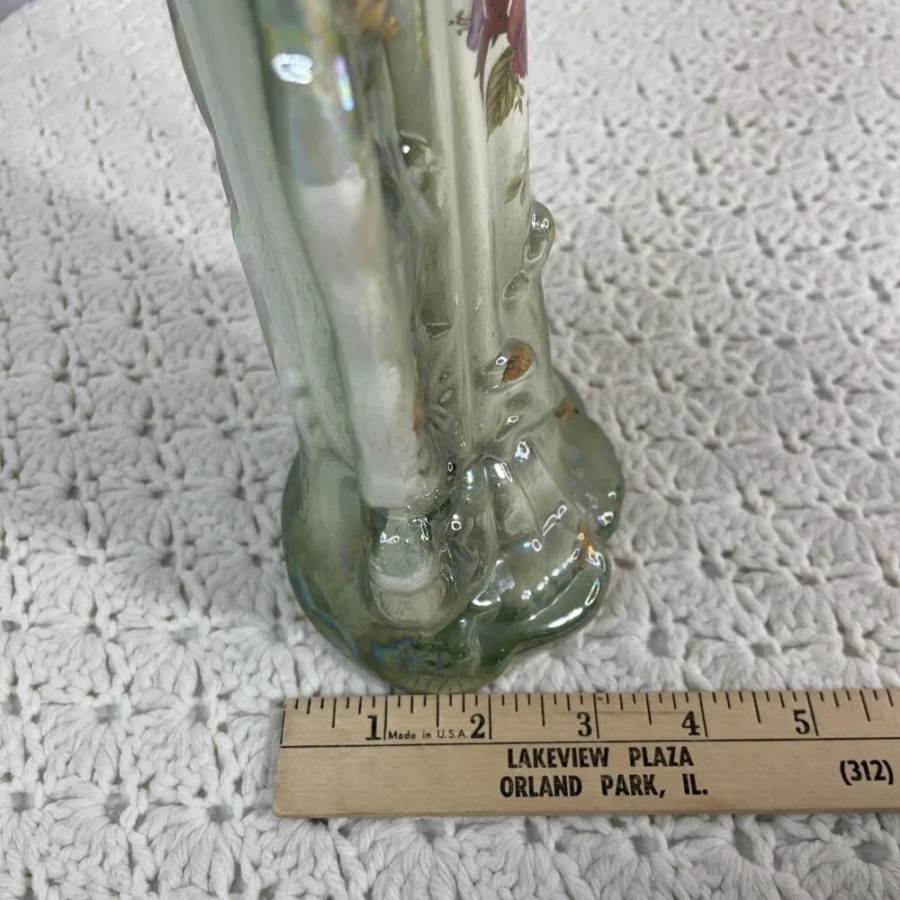 Vintage Hand Painted Lusterware Vase Pottery Made In Taiwan Floral Gold Accents
